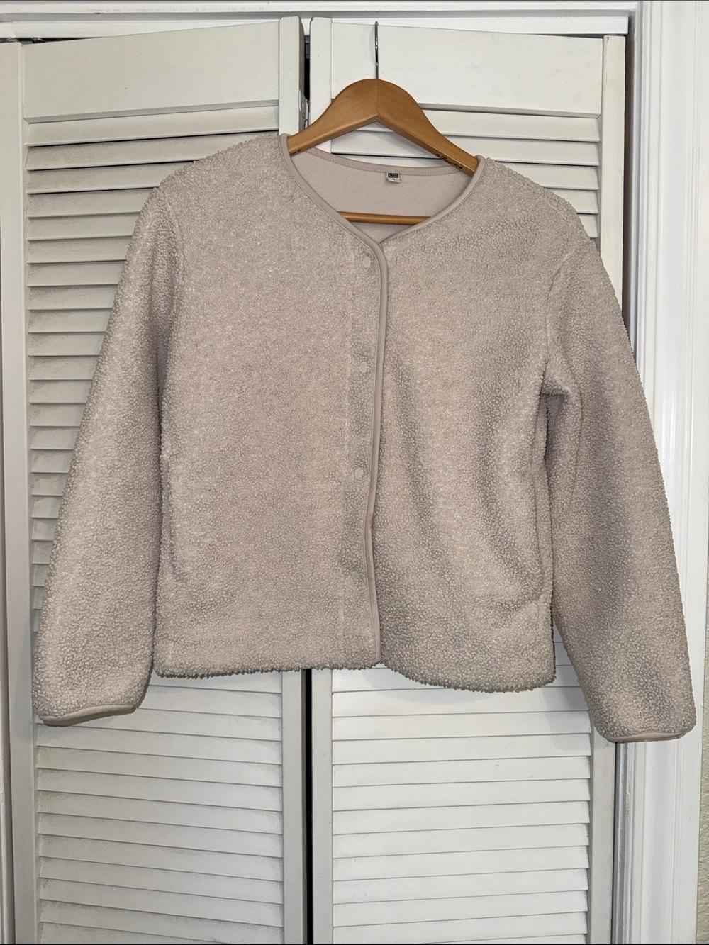 Uniqlo Cream Sherpa Snap-Front Fleece-lined Cardigan Jacket - S